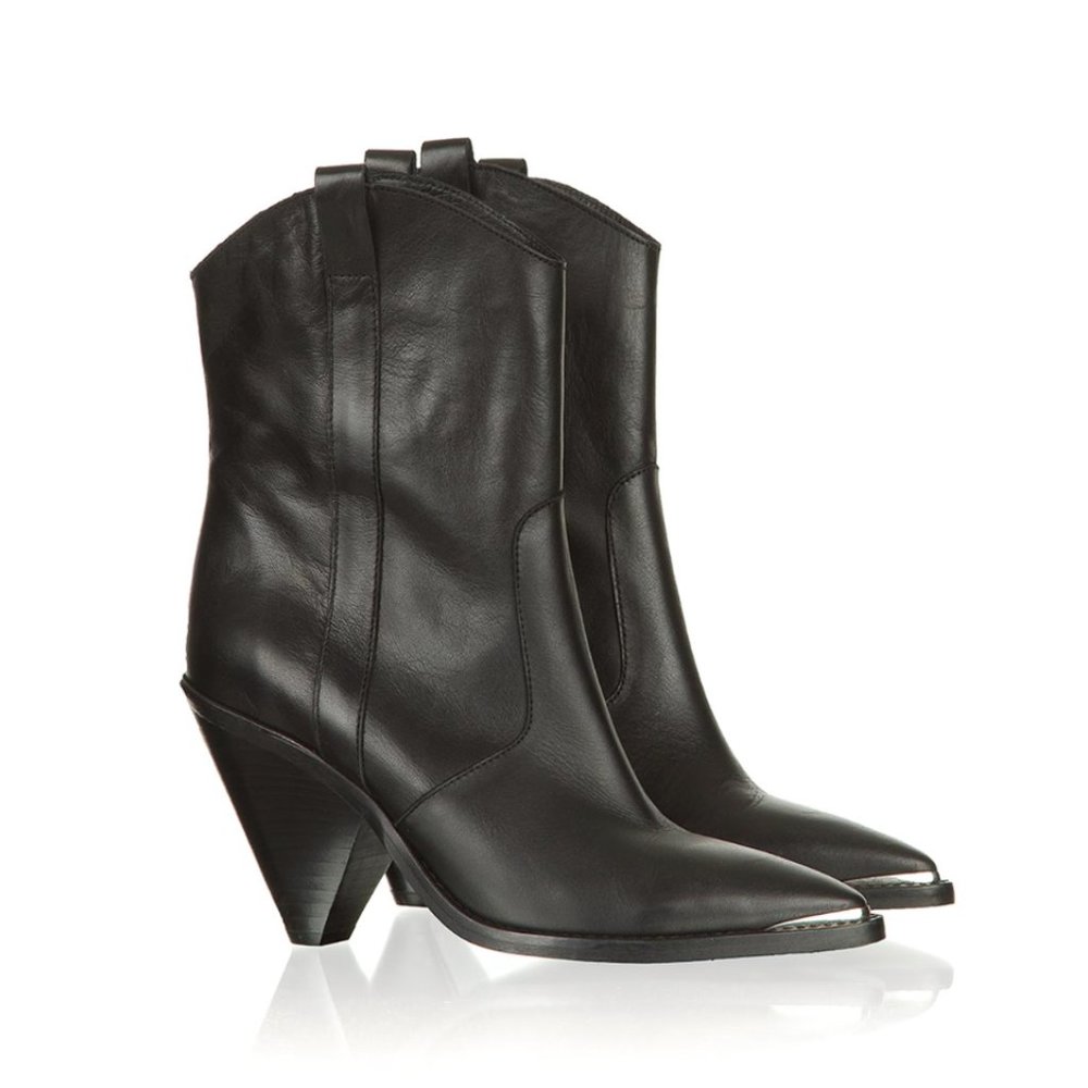 Toral Black Leather Elisio Pointed Toe Western Boots w/ Metal Cap